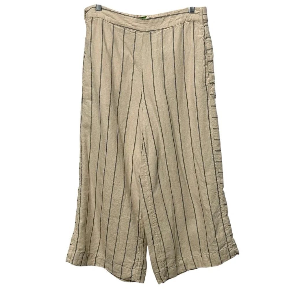 ANTHROPOLOGIE Linen Striped Cropped Pants M